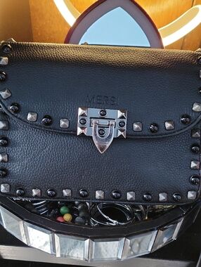 Mersi Black Studded Leather Crossbody Bag